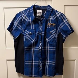 Harley-Davidson 115th Anniversary Blue Plaid Short-Sleeve Ladies Snap-Up Shirt
